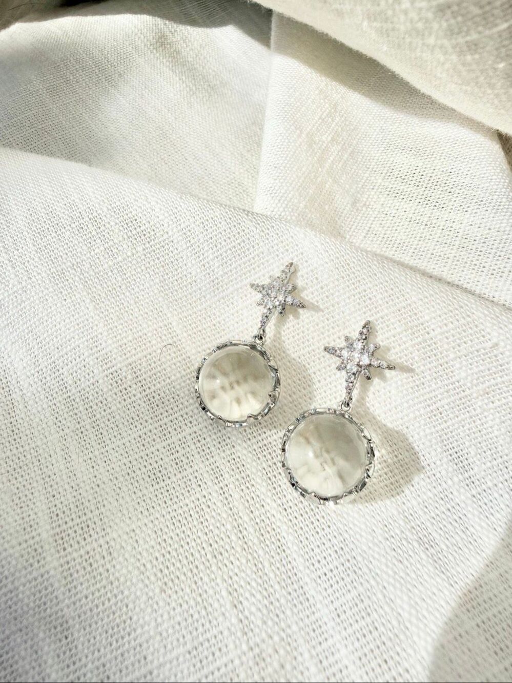 Celestial Starburst Cubic Zirconia Crystal Drop Earrings Silver Tone